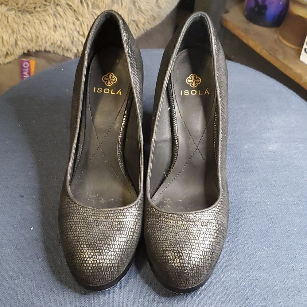 Isola Shoes Isola Size 9.5m Black Metallic Suede Pump - Picture 3 of 7